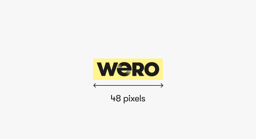 A variation of the Wero logo width specification, showing the yellow brand mark with a measurement of '48 pixels'.
