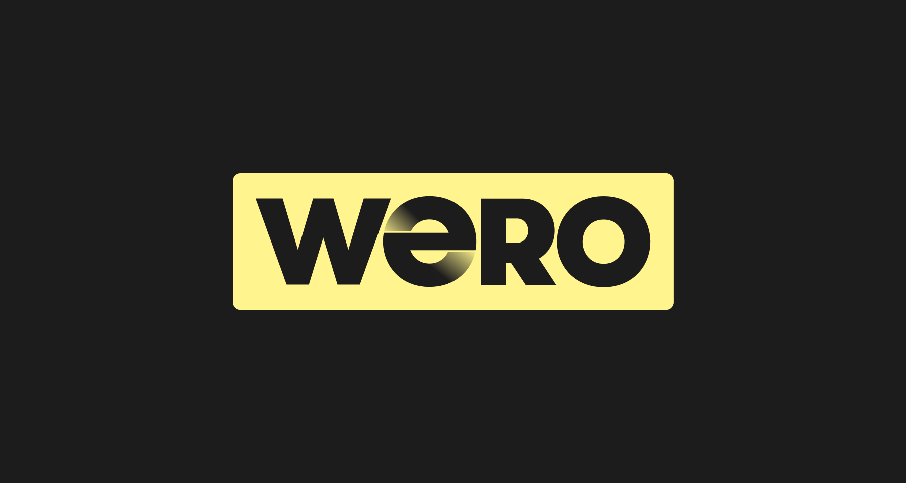 The Wero logo, featuring bold black typography on a pale yellow rectangular background, set against a dark gray field.