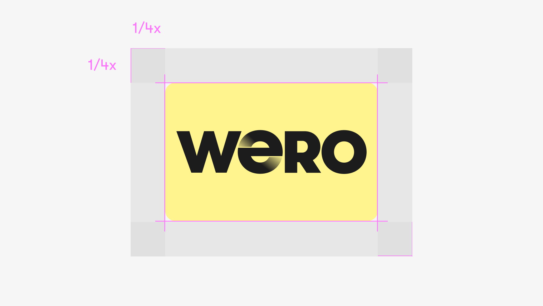 A close-up technical view of the Wero logo spacing, showing the pink alignment guides and gray padding zones.